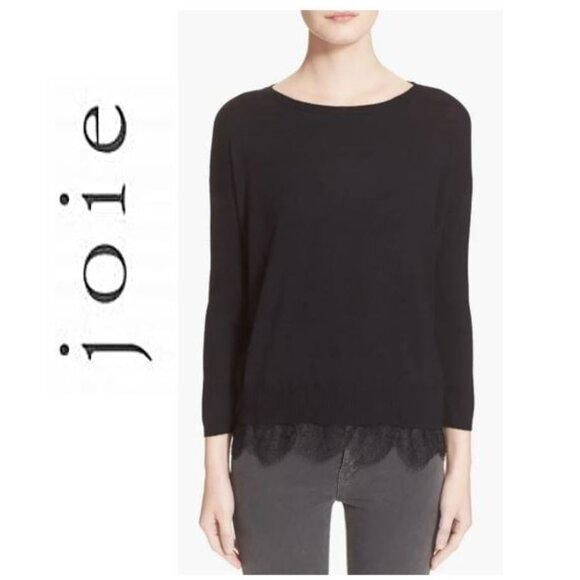 JOIE, Hilano black cashmere blend classic lace trim sweater - Picture 2 of 13